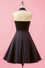 Schwarz Patchwork V Ausschnitt Swing Partykleid