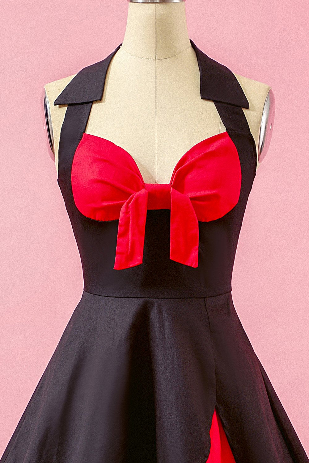 Schwarz Patchwork V Ausschnitt Swing Partykleid