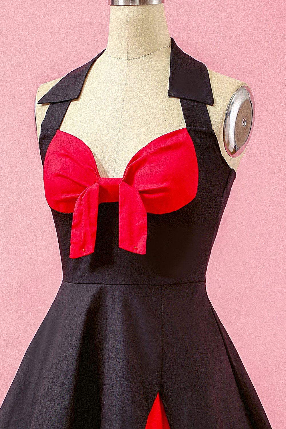 Schwarz Patchwork V Ausschnitt Swing Partykleid