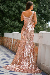 Champagner Pailletten Ballkleid