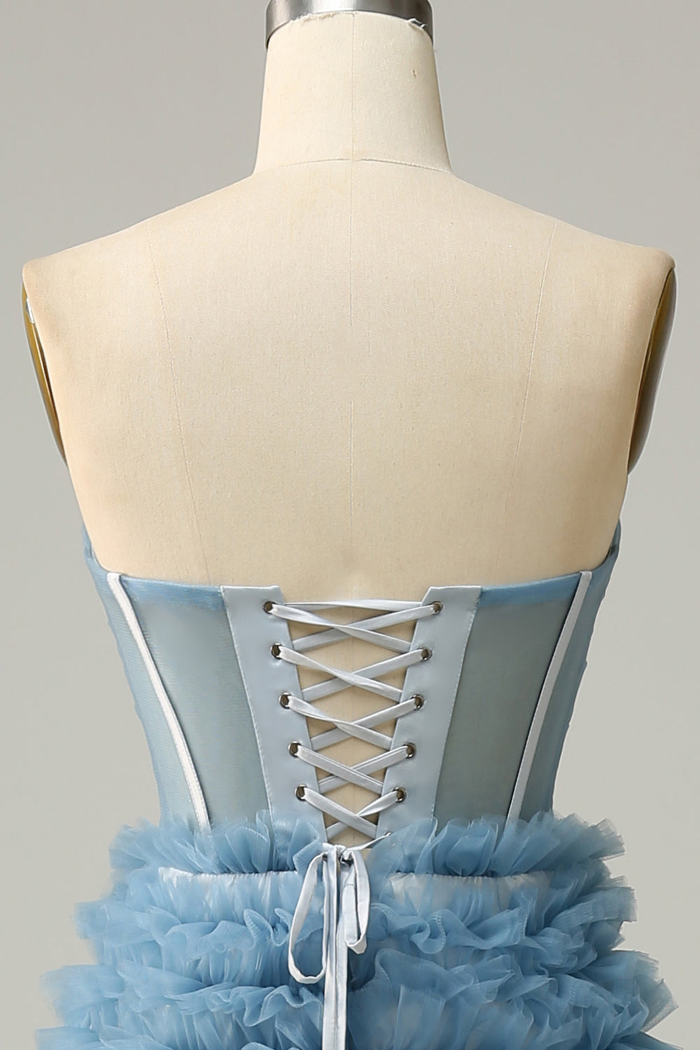 A Linie Herzausschnitt Grau Blau Langes Ballkleid mit Rüschen