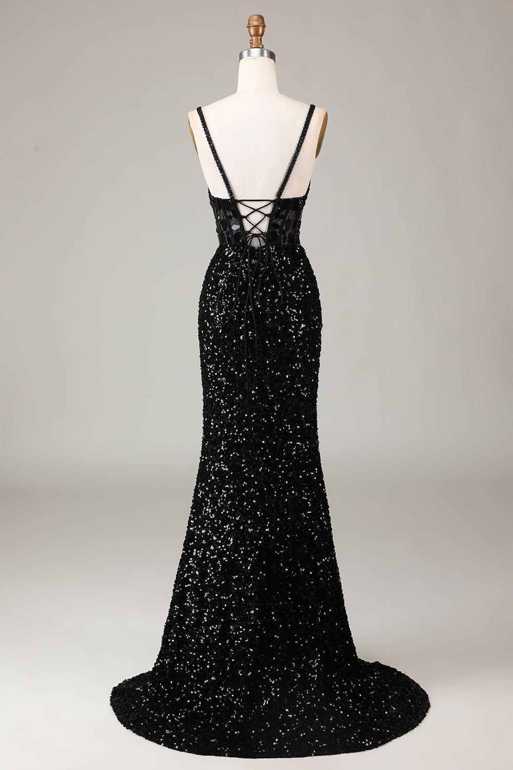 Glitter Pailletten Rotes Korsett Ballkleid mit Schlitz