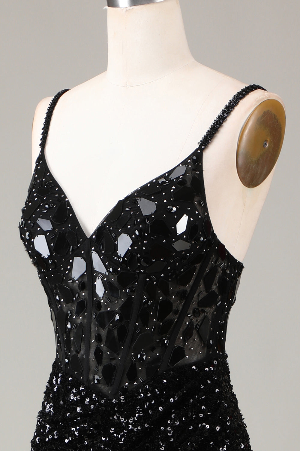 Glitter Pailletten Rotes Korsett Ballkleid mit Schlitz