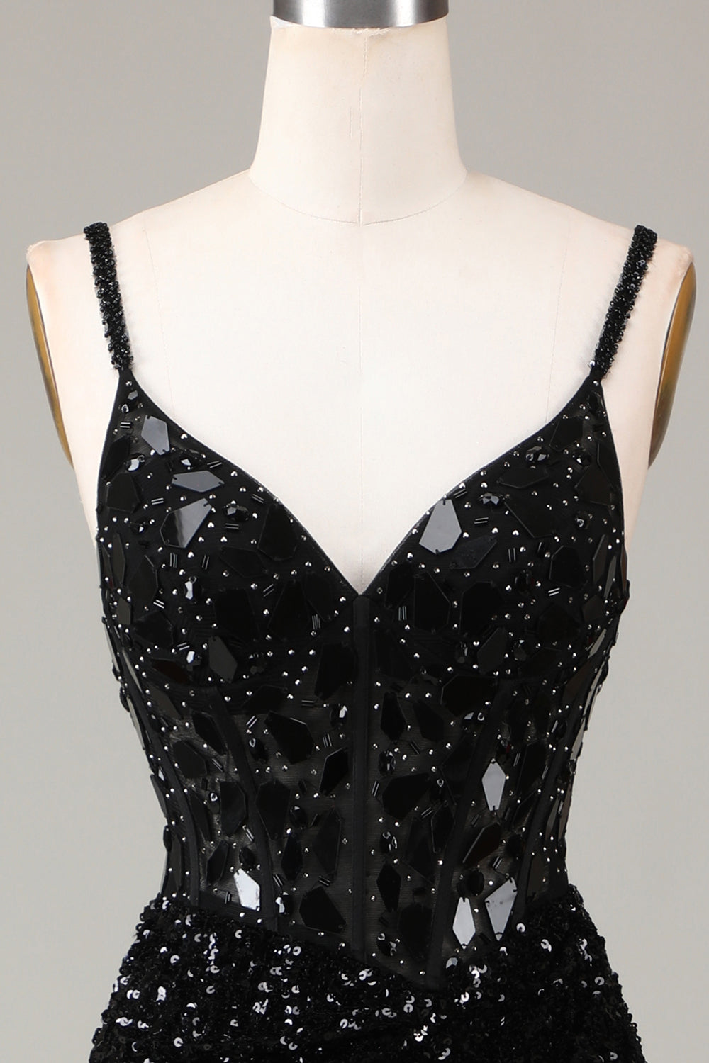 Glitter Pailletten Rotes Korsett Ballkleid mit Schlitz