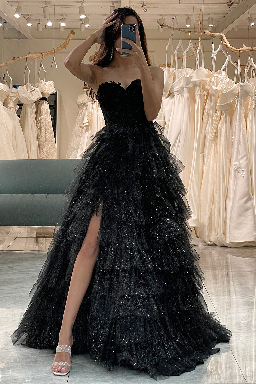 Trendiges Schwarzes Korsett Ballkleid in A-Linie mit Rüschen