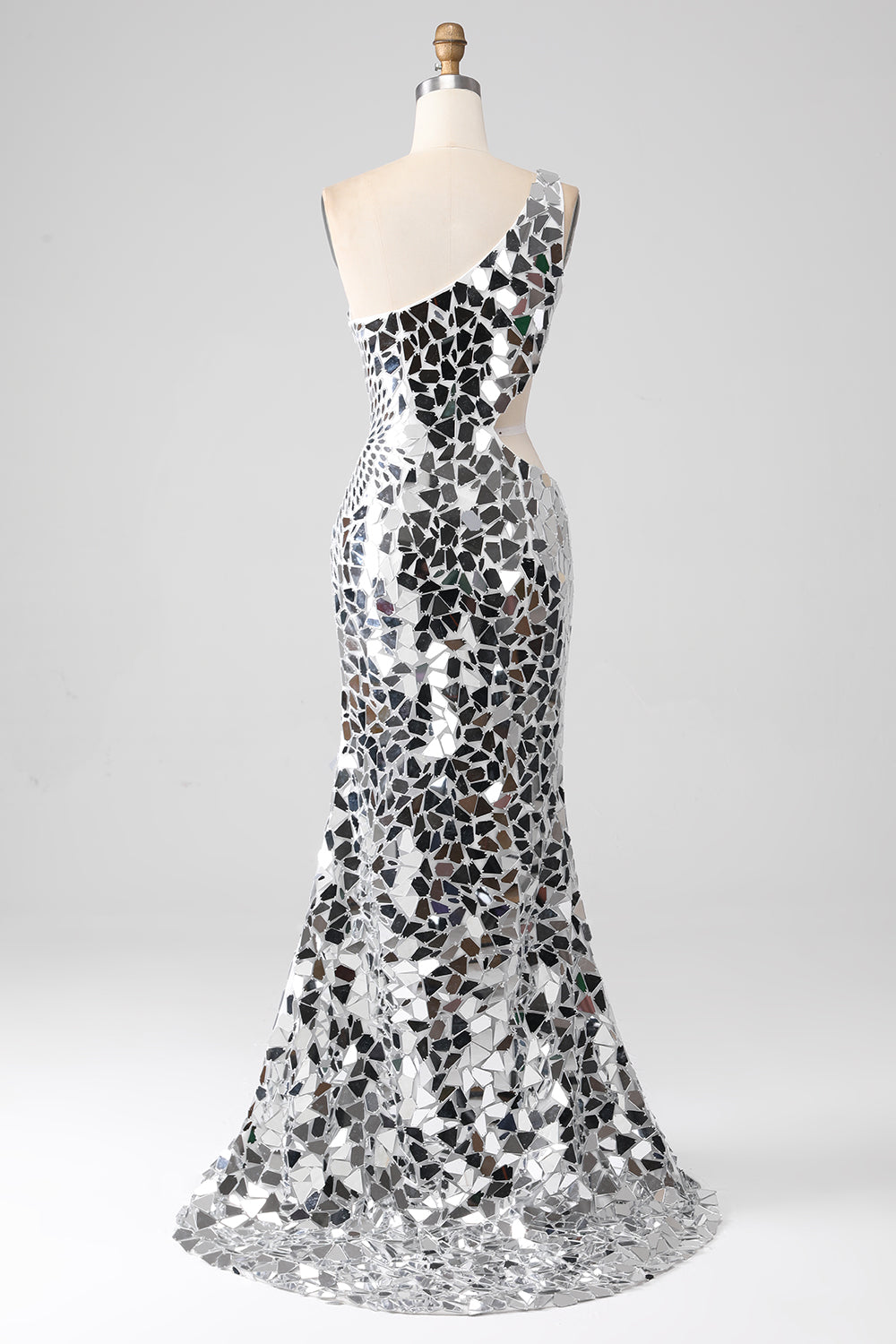 Silberne Pailletten Eine Schulter Ballkleid mit Aushöhlung