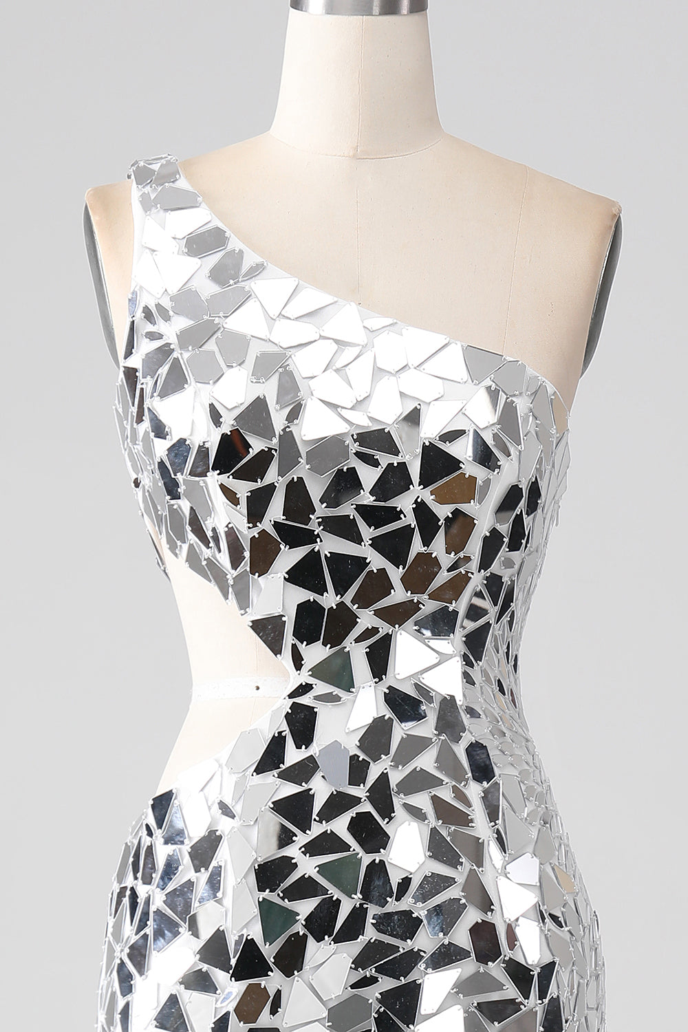 Silberne Pailletten Eine Schulter Ballkleid mit Aushöhlung