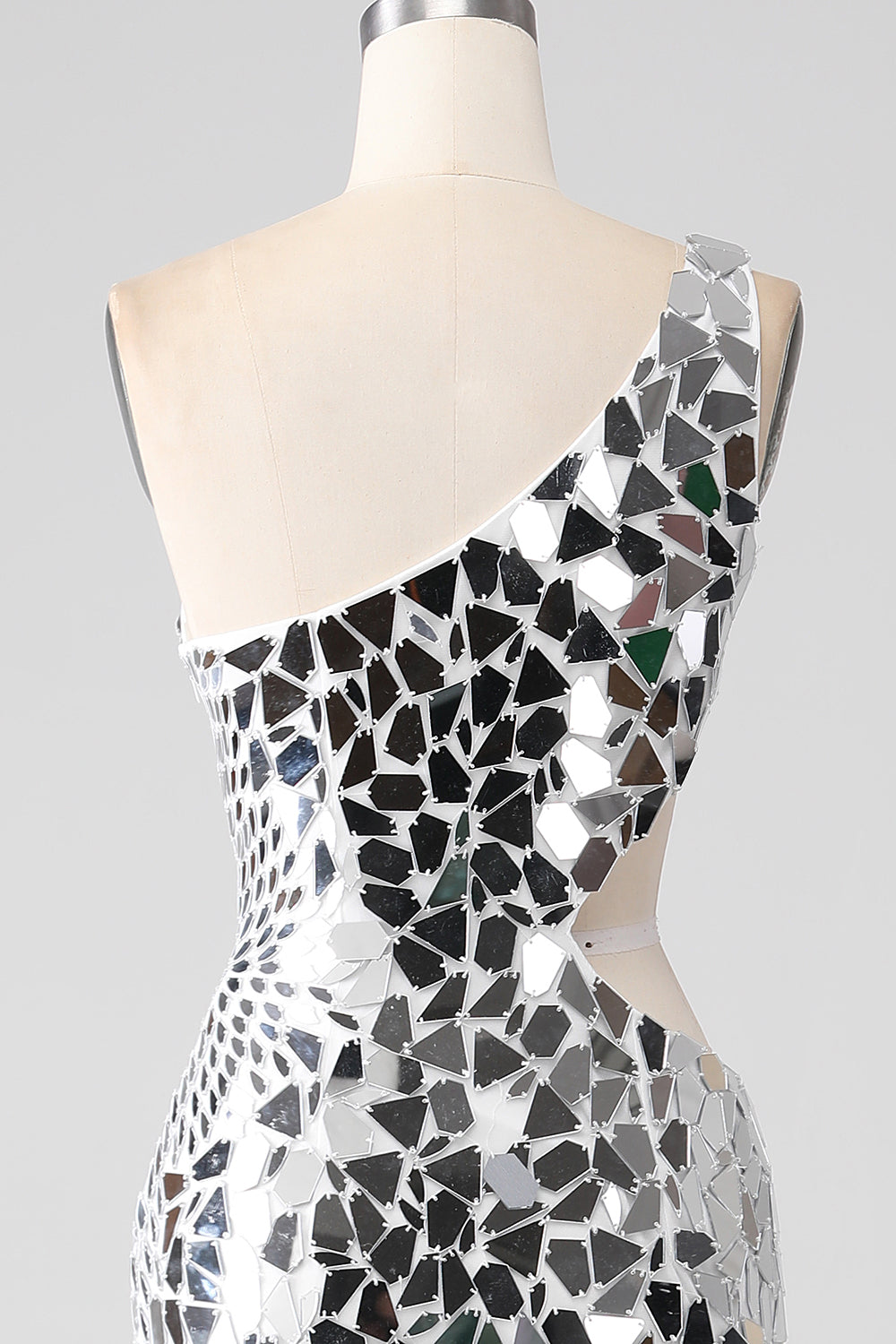 Silberne Pailletten Eine Schulter Ballkleid mit Aushöhlung