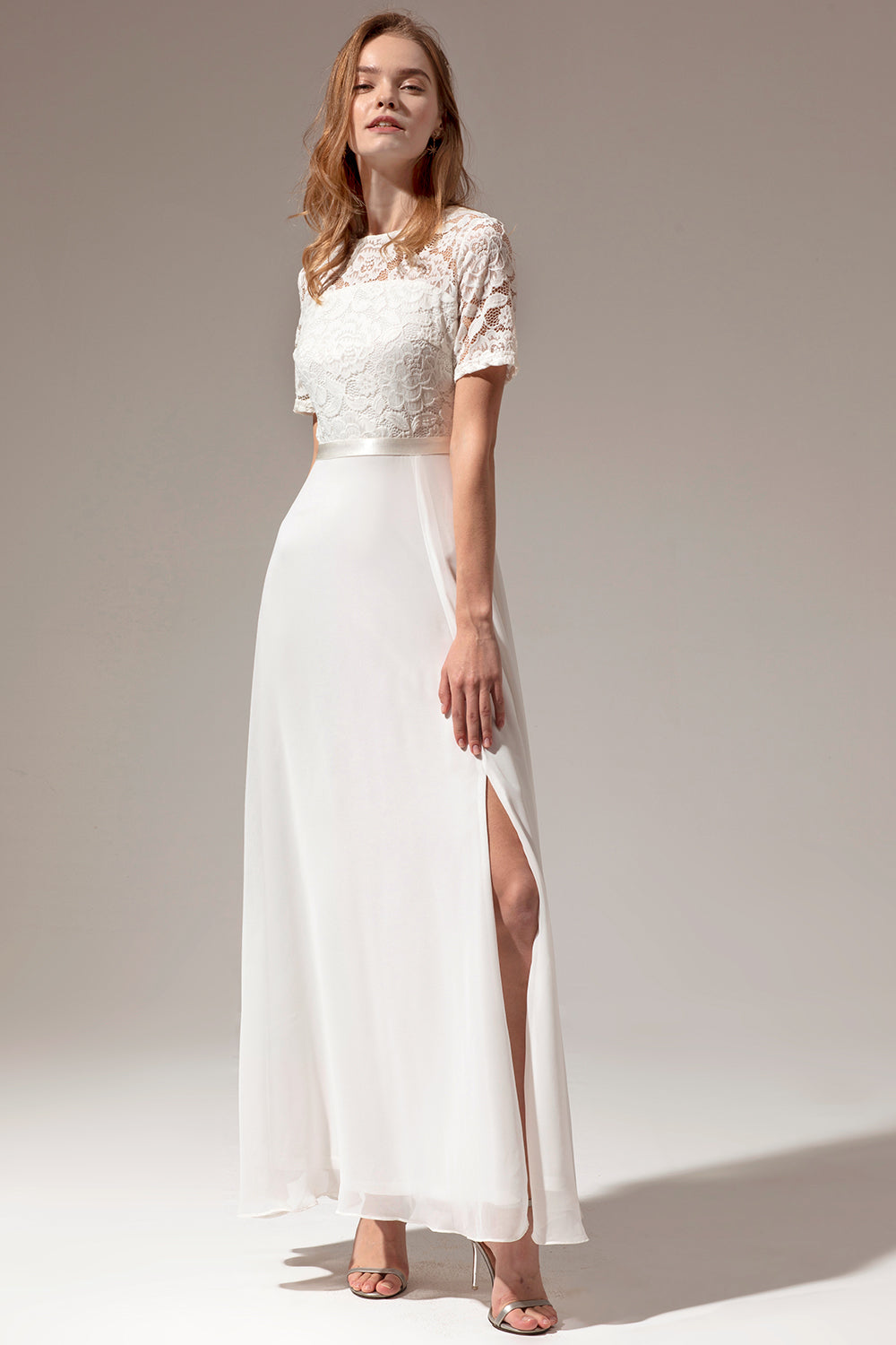 Weiß A-Linie Formelles Ballkleid mit Spitze