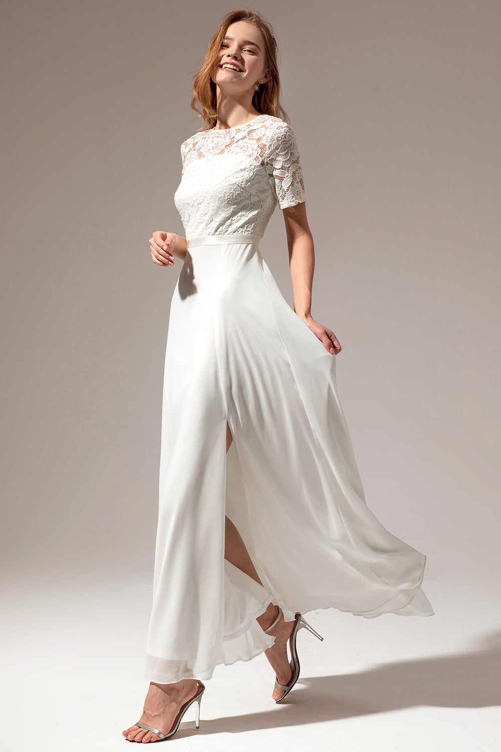 Weiß A-Linie Formelles Ballkleid mit Spitze