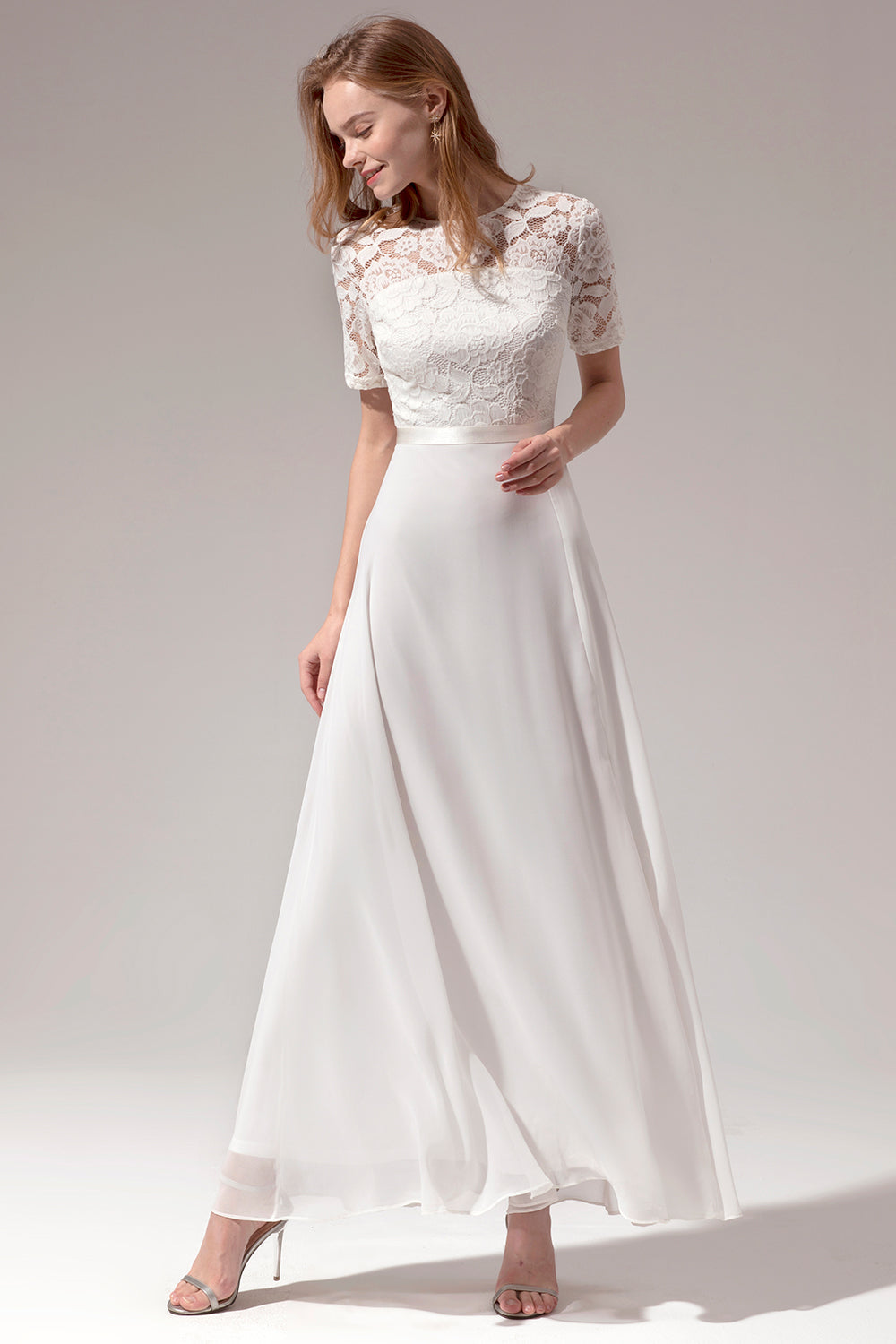 Weiß A-Linie Formelles Ballkleid mit Spitze