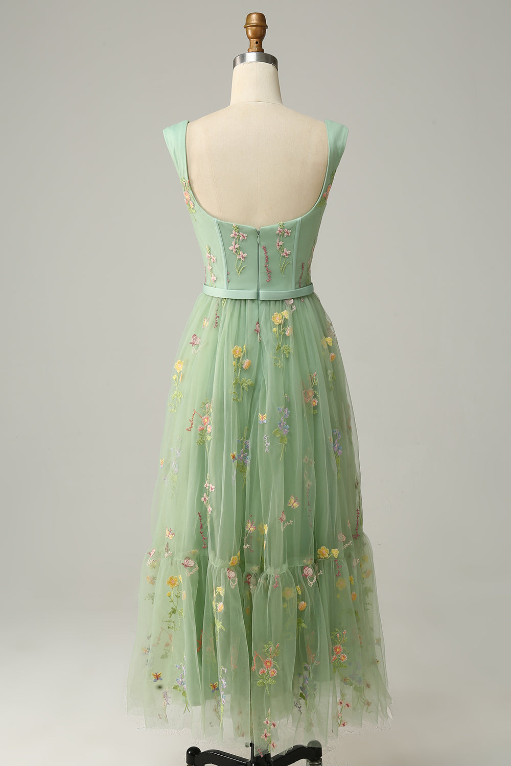 A Linie Herzausschnitt Grünes langes Ballkleid mit Stickerei