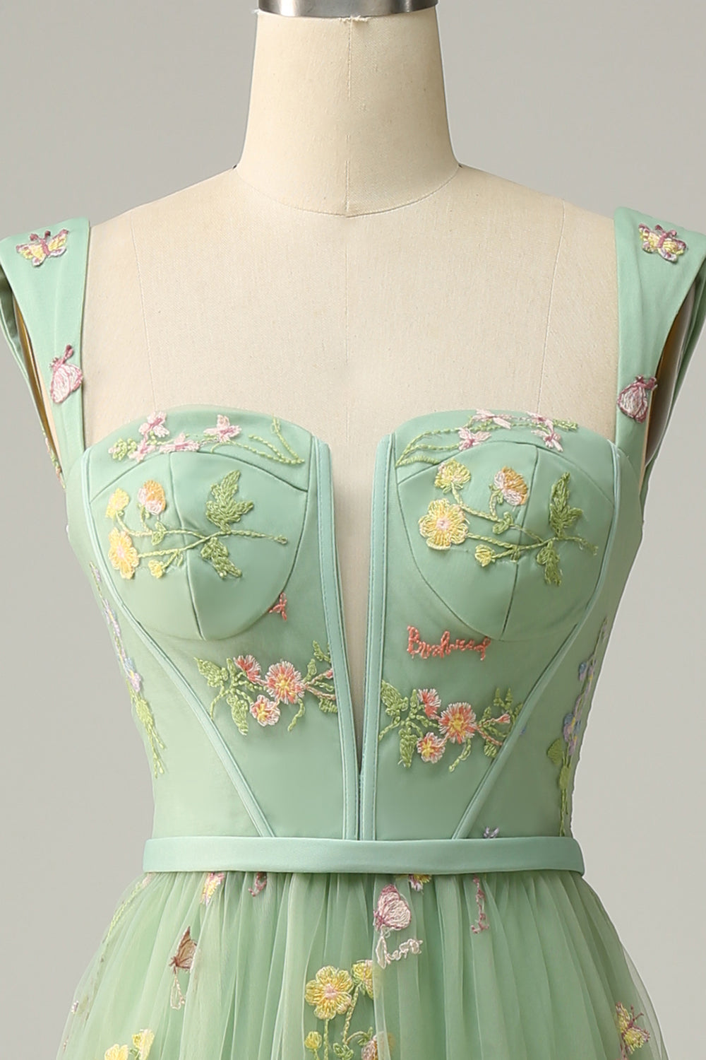 A Linie Herzausschnitt Grünes langes Ballkleid mit Stickerei