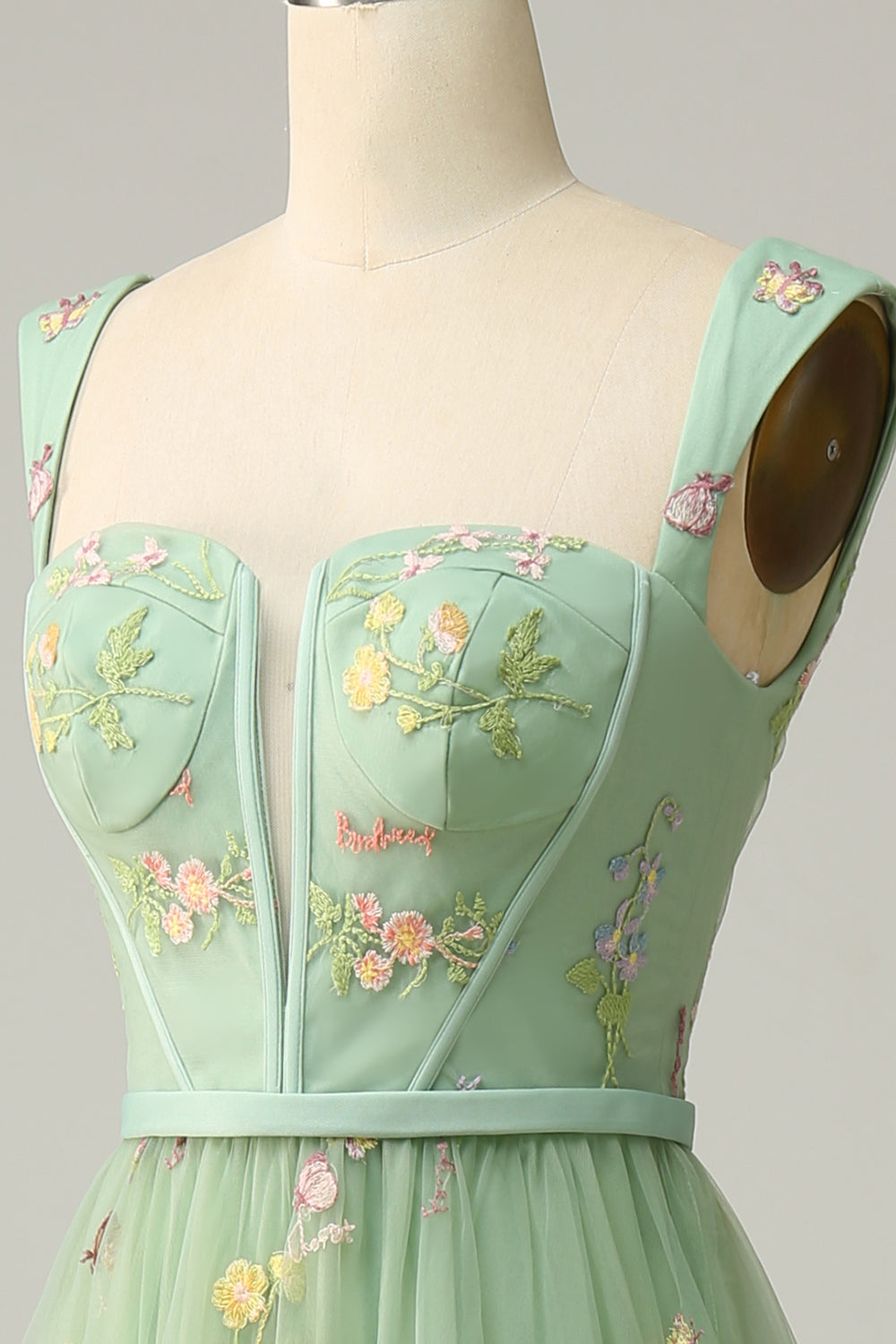 A Linie Herzausschnitt Grünes langes Ballkleid mit Stickerei