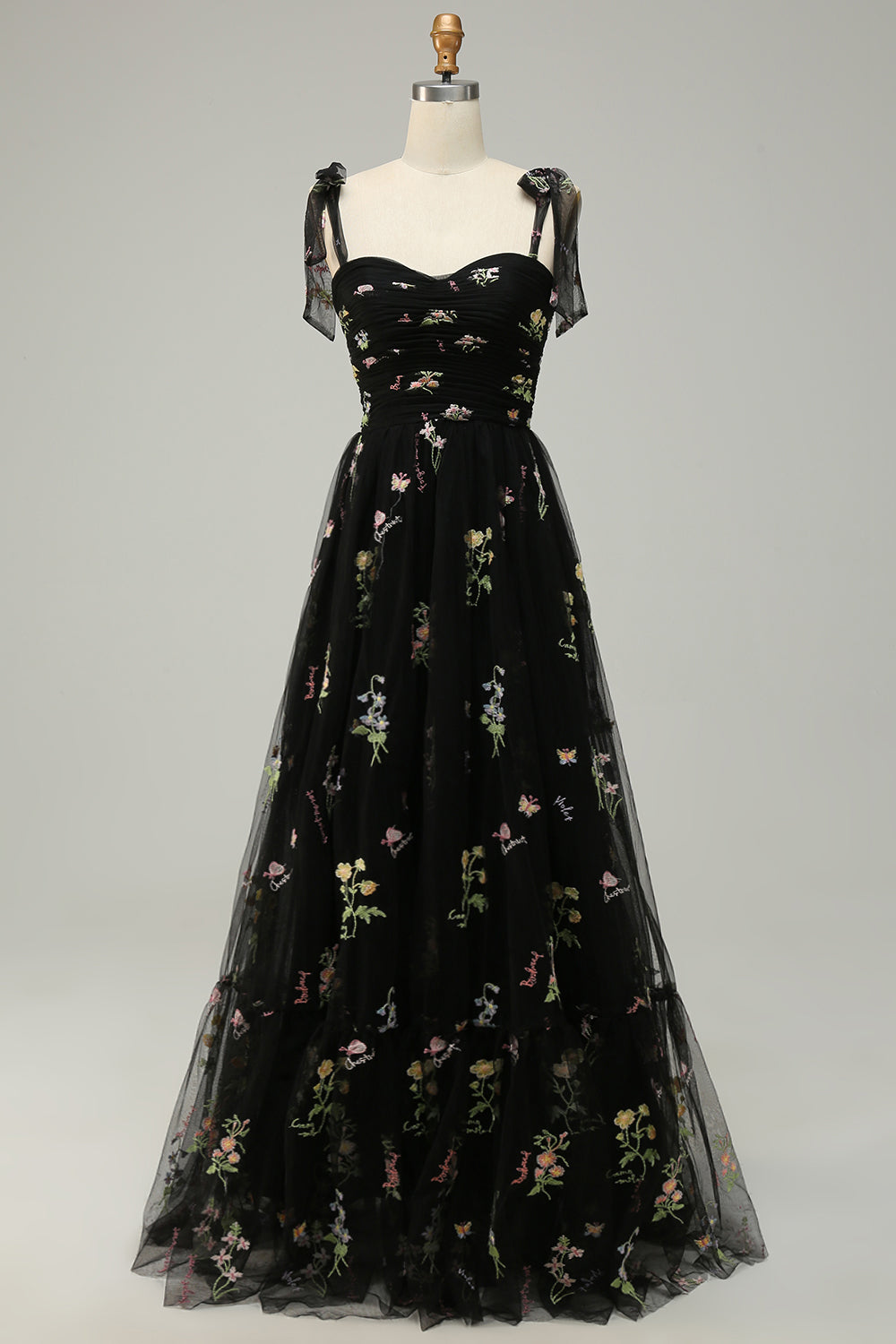 A Linie Spaghetti Träger Champagner Ballkleid mit Applikationen