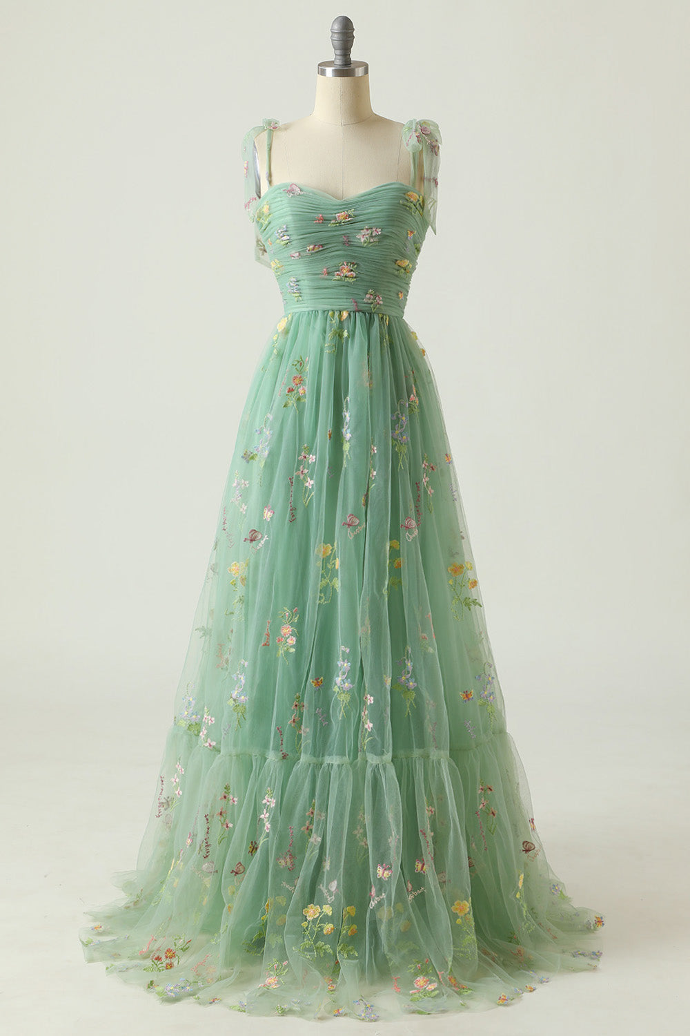 A Linie Spaghetti Träger Champagner Ballkleid mit Applikationen