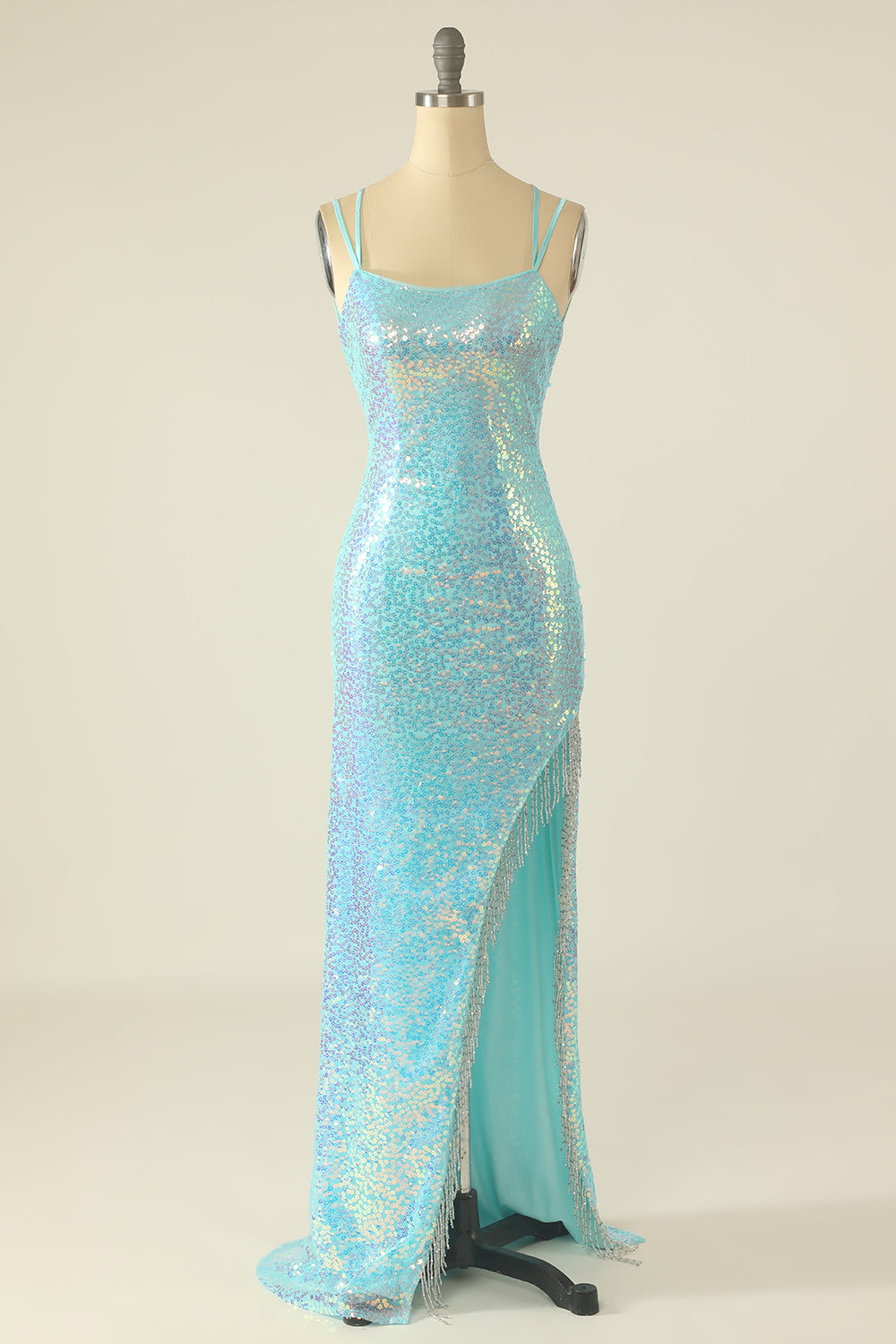 Lavendel Pailletten Ballkleid mit Fransen