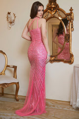 Fuchsia Pailletten Eine Schulter Glitzerndes langes Ballkleid mit Schlitz