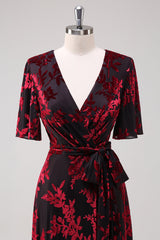 Burgundy A Linie Samt Langes Ballkleid