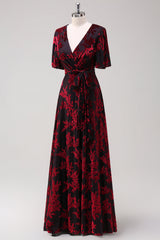 Burgundy A Linie Samt Langes Ballkleid