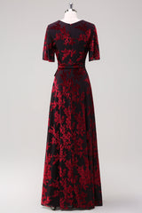 Burgundy A Linie Samt Langes Ballkleid