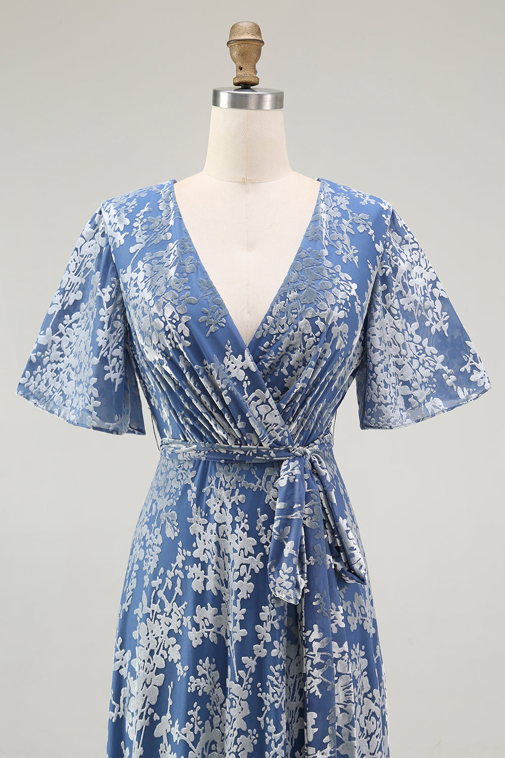 Blaues Samt Langes A-Linie Ballkleid