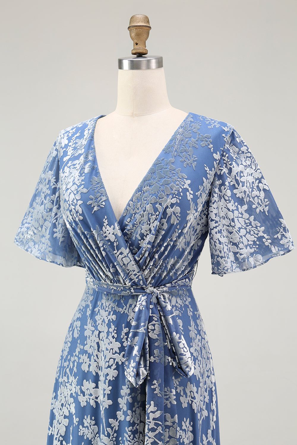 Blaues Samt Langes A-Linie Ballkleid