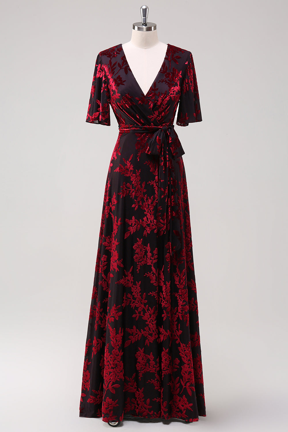 Blaues Samt Langes A-Linie Ballkleid