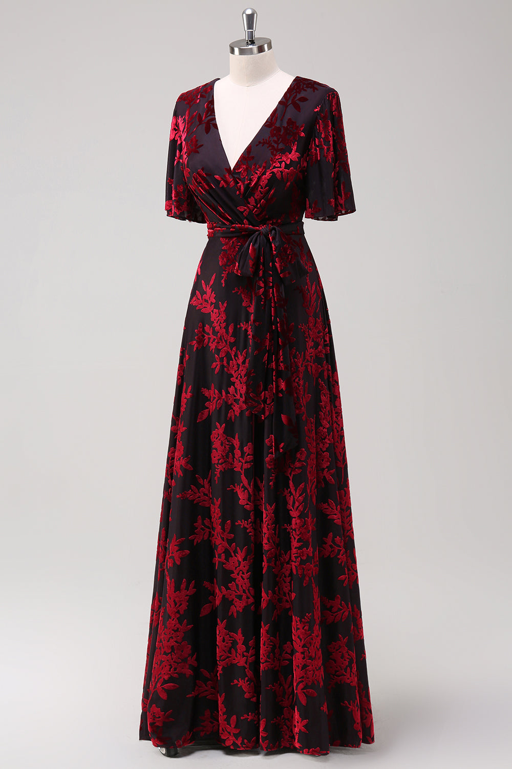 Blaues Samt Langes A-Linie Ballkleid
