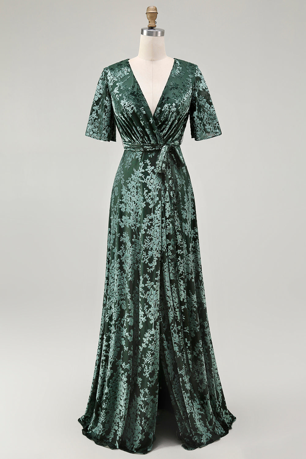 Blaues Samt Langes A-Linie Ballkleid