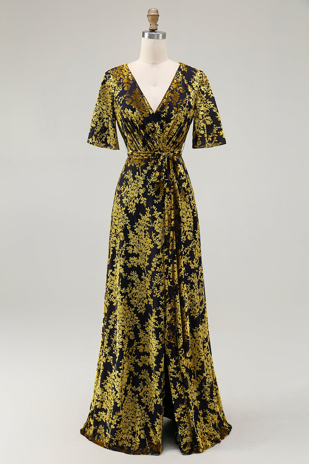 Blaues Samt Langes A-Linie Ballkleid