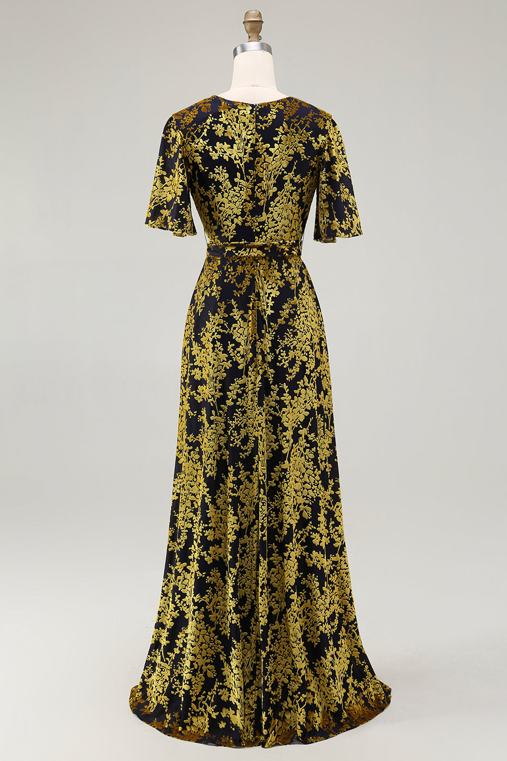 Blaues Samt Langes A-Linie Ballkleid