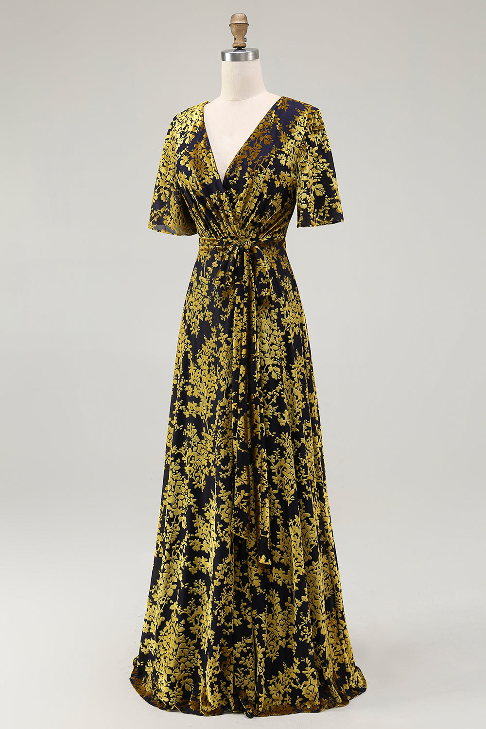 Blaues Samt Langes A-Linie Ballkleid
