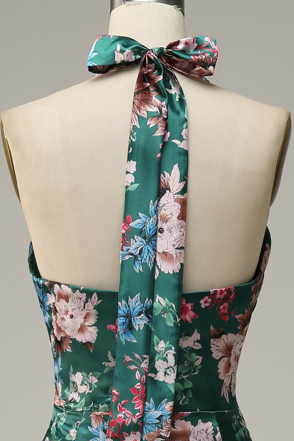 Blumendruck Neckholder Satin Ballkleid