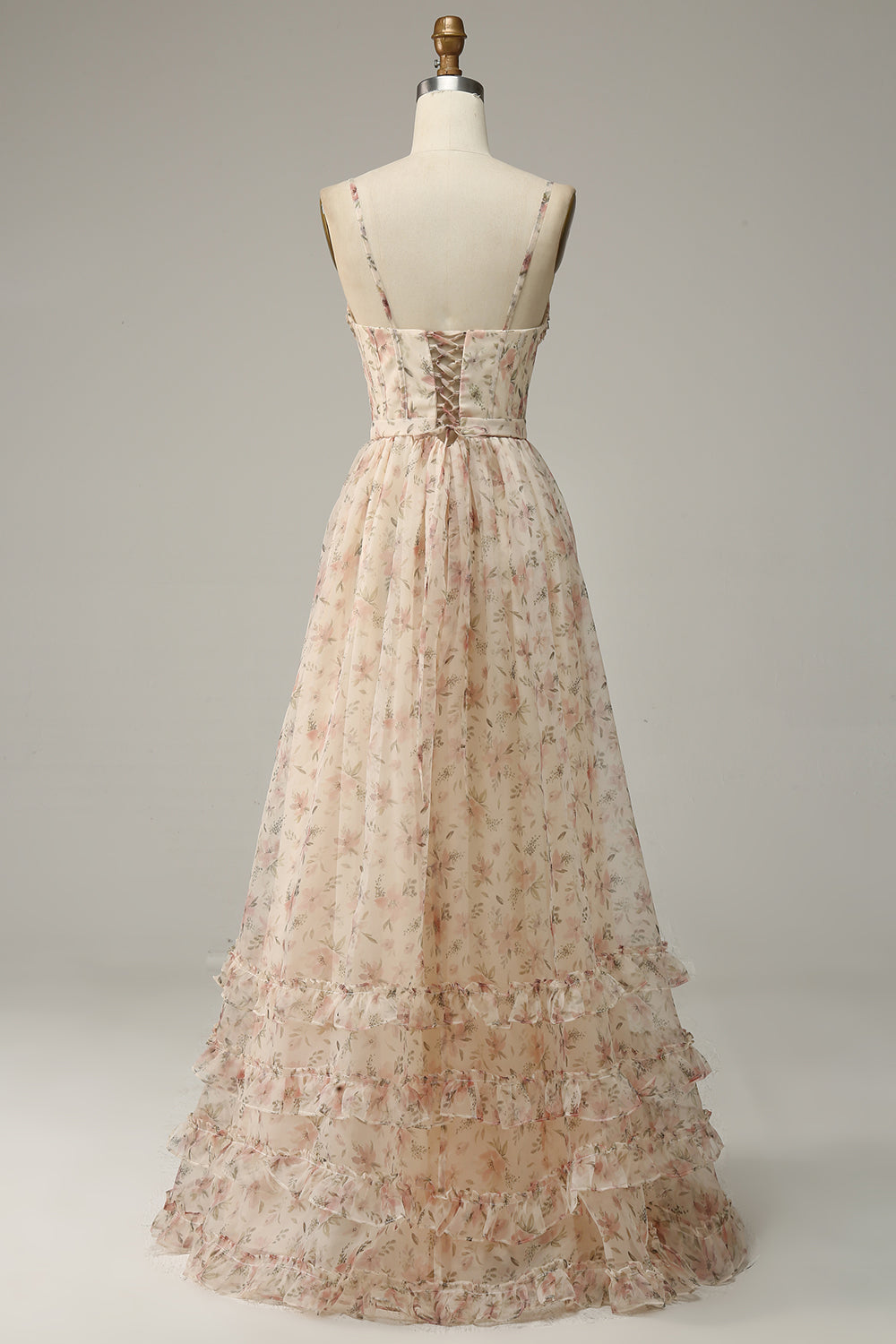 Aprikose A-Linie Drucken Ballkleid mit Schlitz