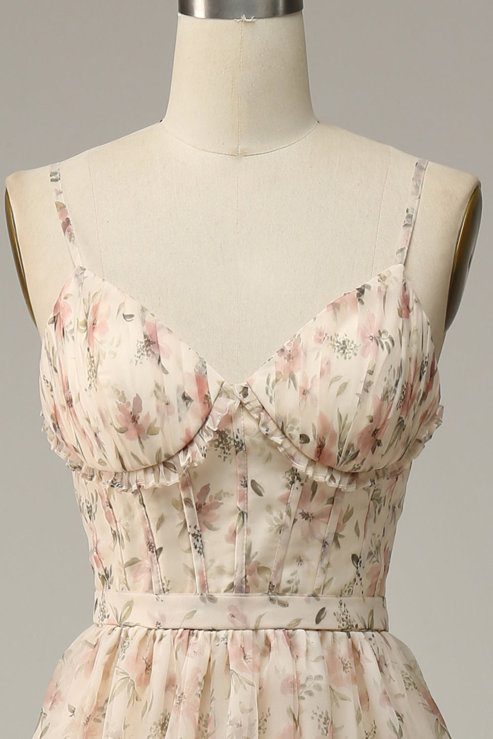 Aprikose A-Linie Drucken Ballkleid mit Schlitz