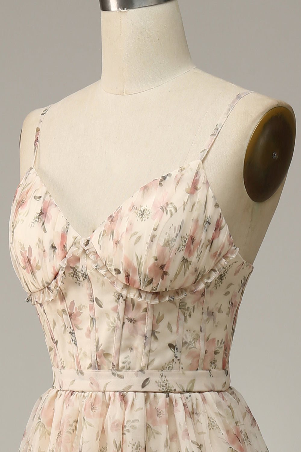 Aprikose A-Linie Drucken Ballkleid mit Schlitz