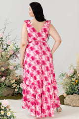 Brautjungfernkleid mit Blumendruck in Übergröße mit Rüschen