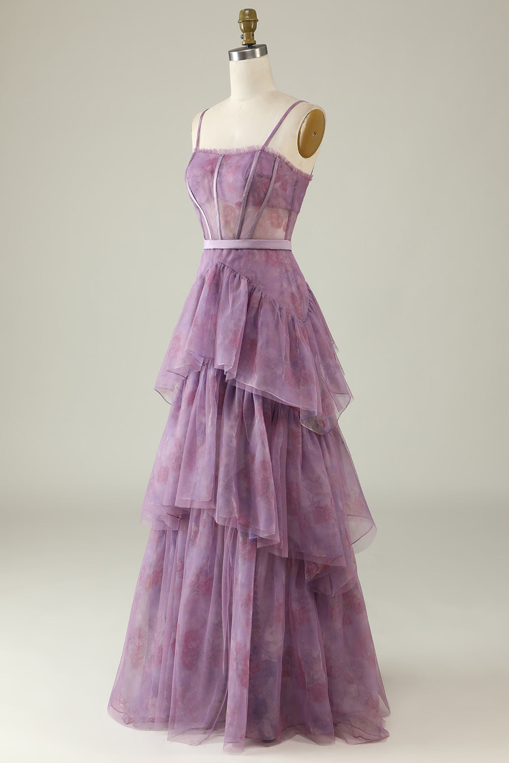 Lila bedrucktes A-Linie Korsett Ballkleid