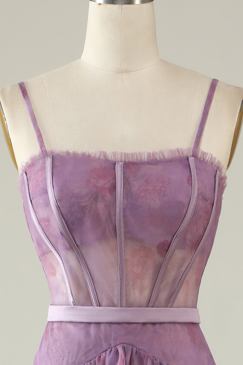 Lila bedrucktes A-Linie Korsett Ballkleid