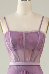 Lila bedrucktes A-Linie Korsett Ballkleid