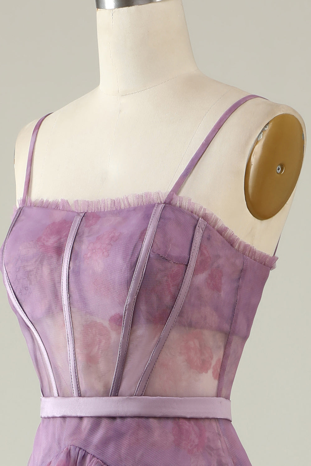 Lila bedrucktes A-Linie Korsett Ballkleid