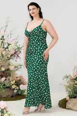 Grünes Übergröße Brautjungfernkleid mit Blumendruck