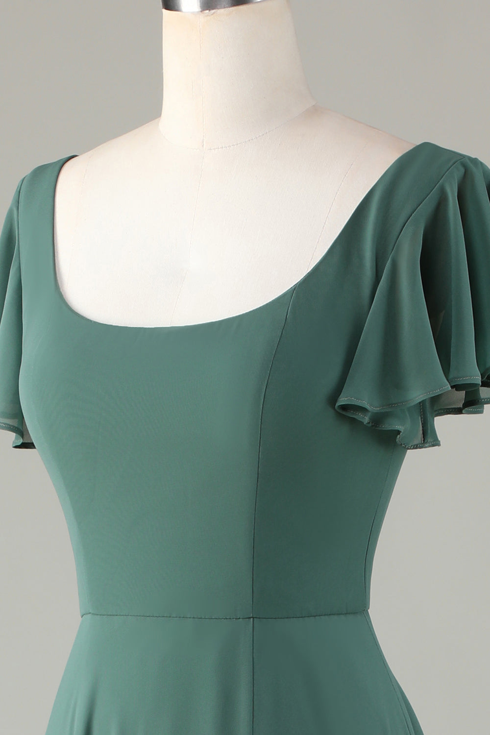 A-Linie Eukalyptus Langes Brautjungfernkleid mit Rüschen