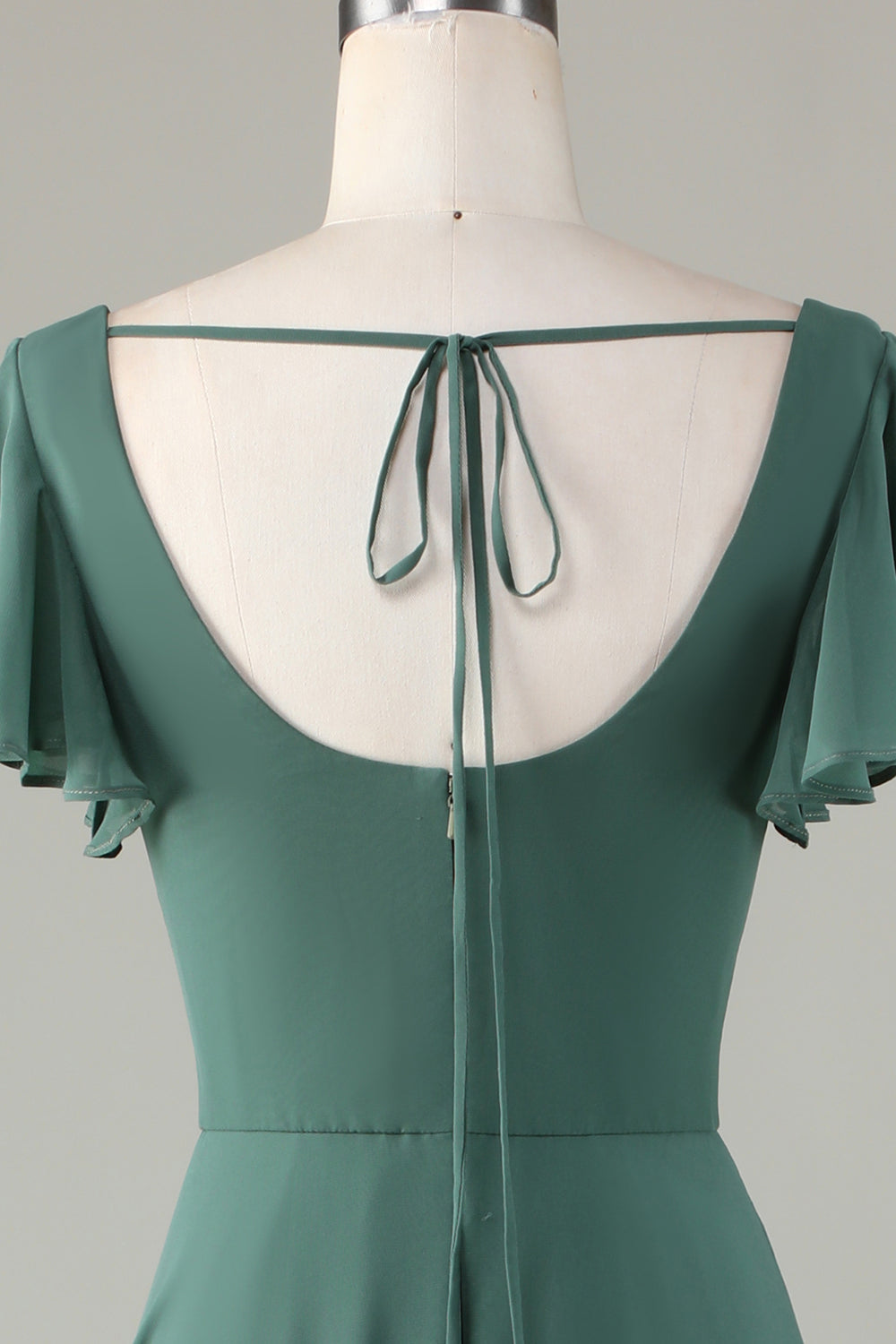 A-Linie Eukalyptus Langes Brautjungfernkleid mit Rüschen