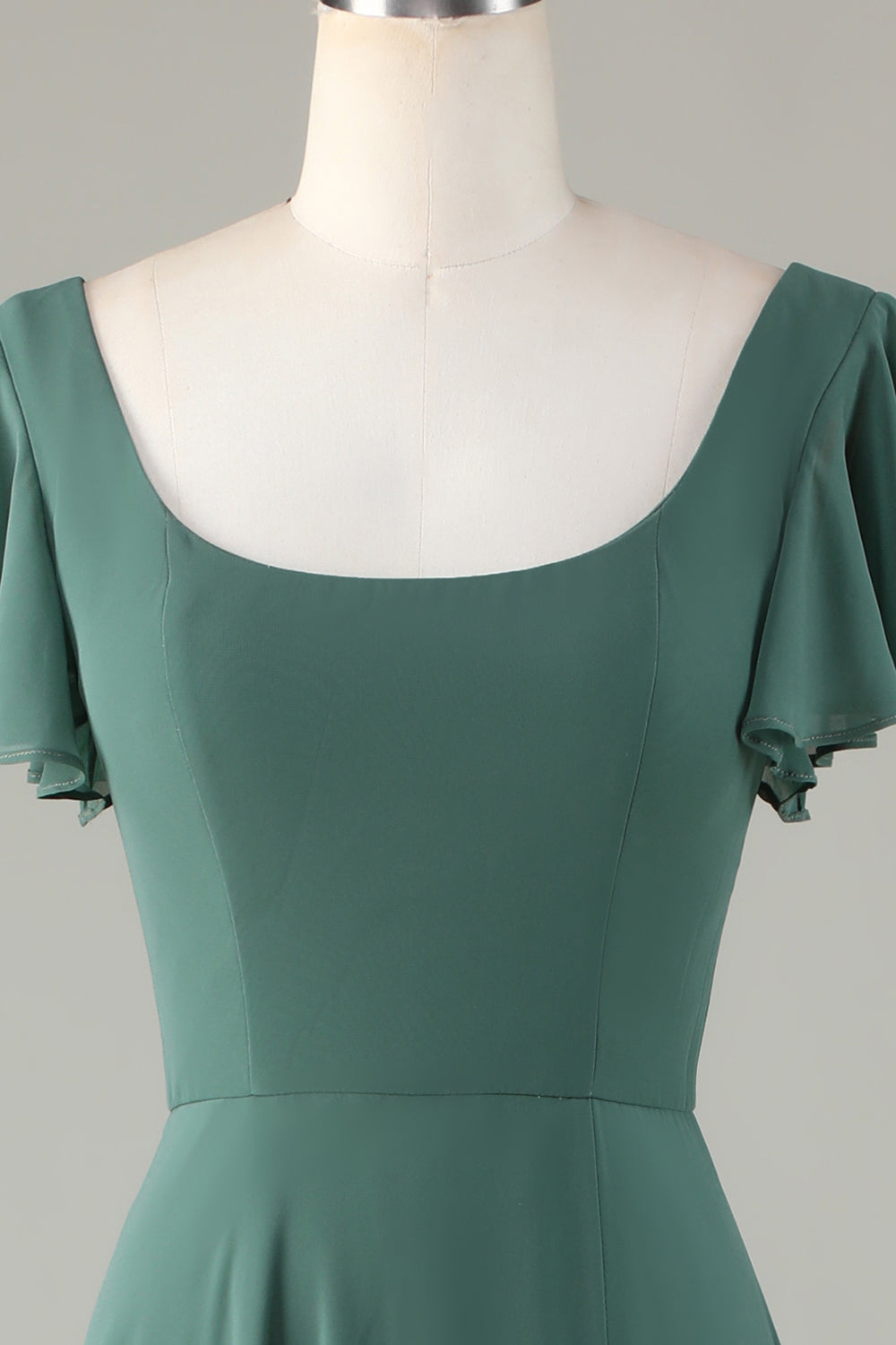 A-Linie Eukalyptus Langes Brautjungfernkleid mit Rüschen