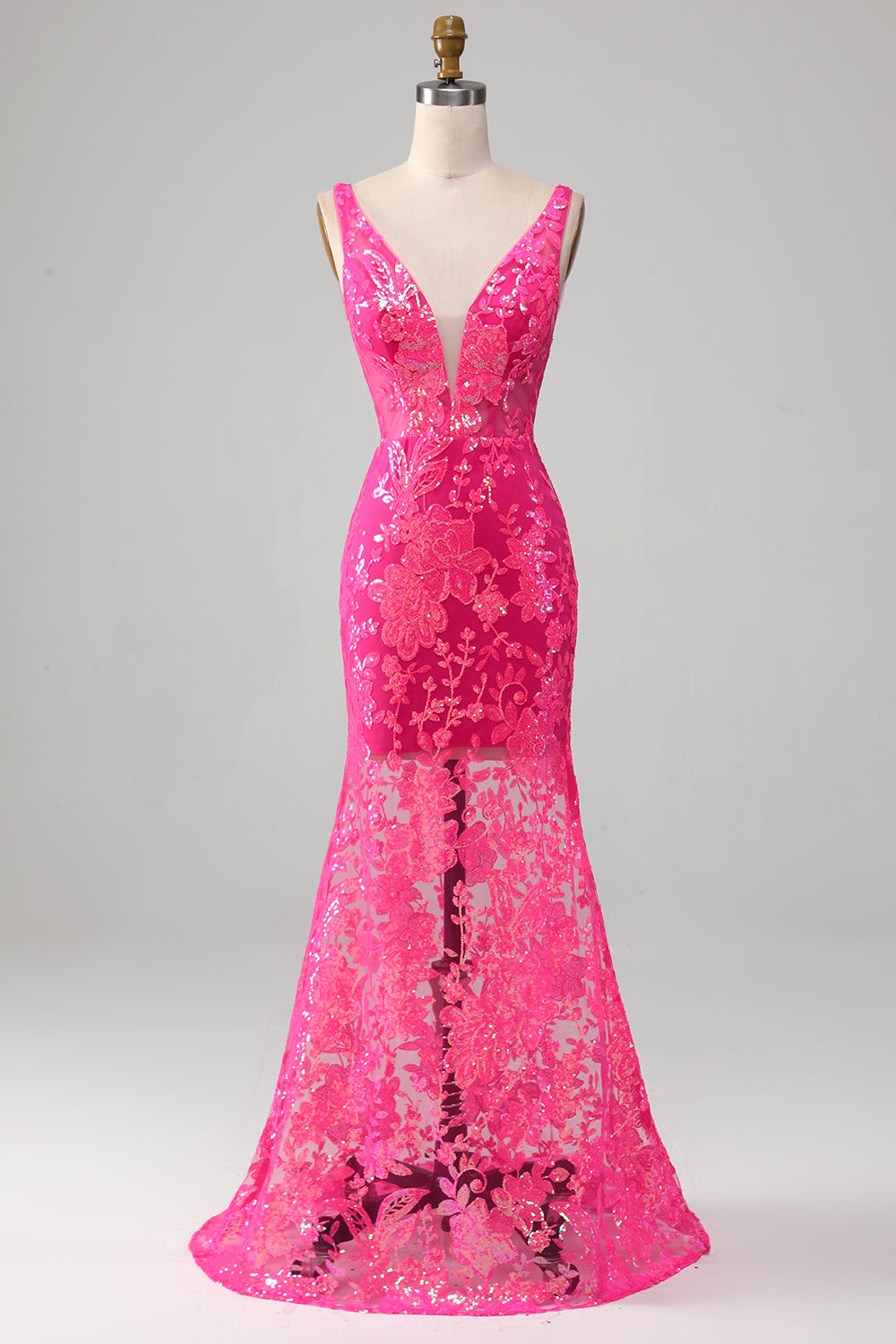 Fuchsia Meerjungfrauen Ballkleid mit Pailletten