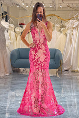 Fuchsia Meerjungfrauen Ballkleid mit Pailletten
