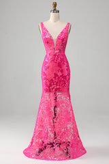 Fuchsia Meerjungfrauen Ballkleid mit Pailletten
