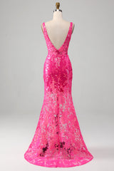 Fuchsia Meerjungfrauen Ballkleid mit Pailletten